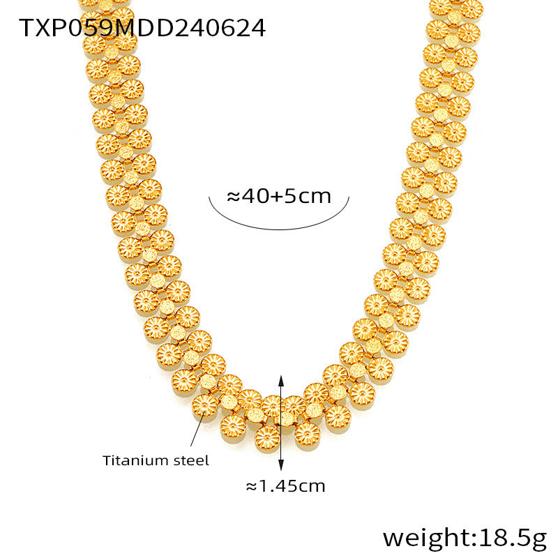 British style retro personalized batch flower round brand splicing design sense jewelry elegant niche titanium steel gold-plated jewelry set