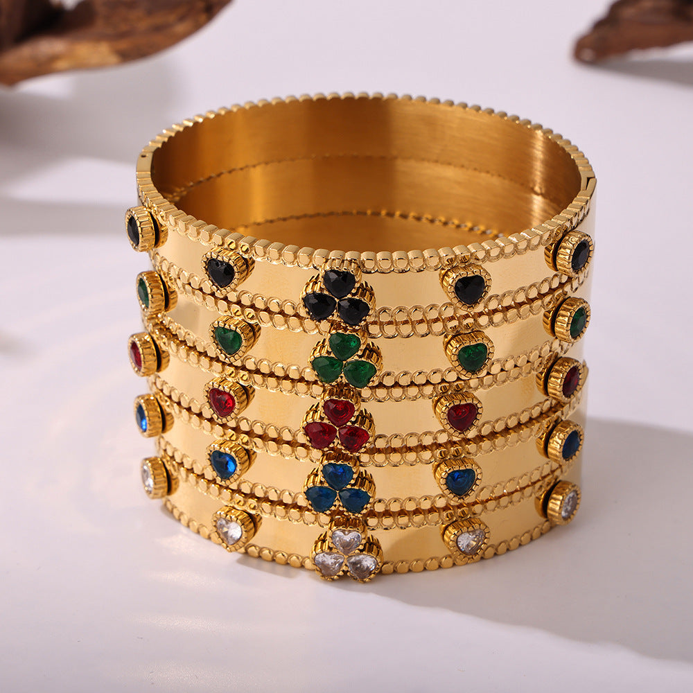 Stainless steel bracelet flower inlaid zircon Czech glass buckle gear bracelet combination hot spot