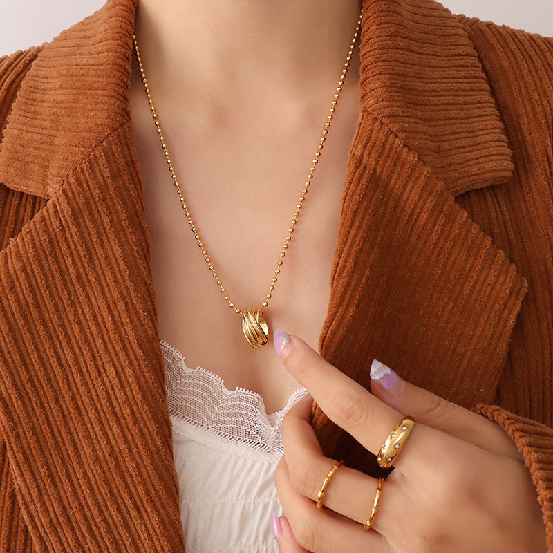 Cold wind niche ring can be split double-layer necklace, titanium steel plated 18K real gold light luxury jewelry