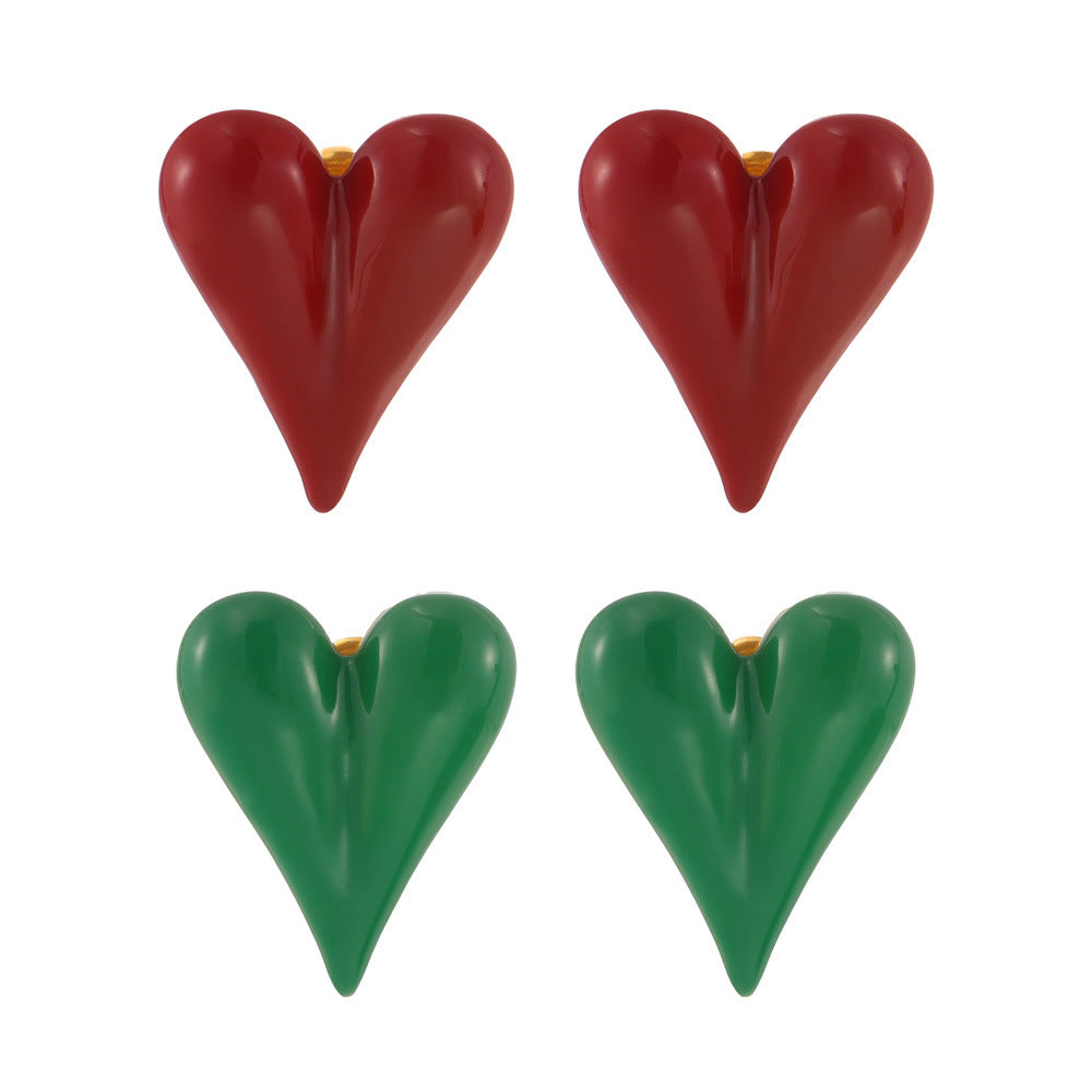 Weights Color Glaze Peach Heart Earrings Niche Love Earrings Women's Stainless Steel PVD Electroplating Factory Spot