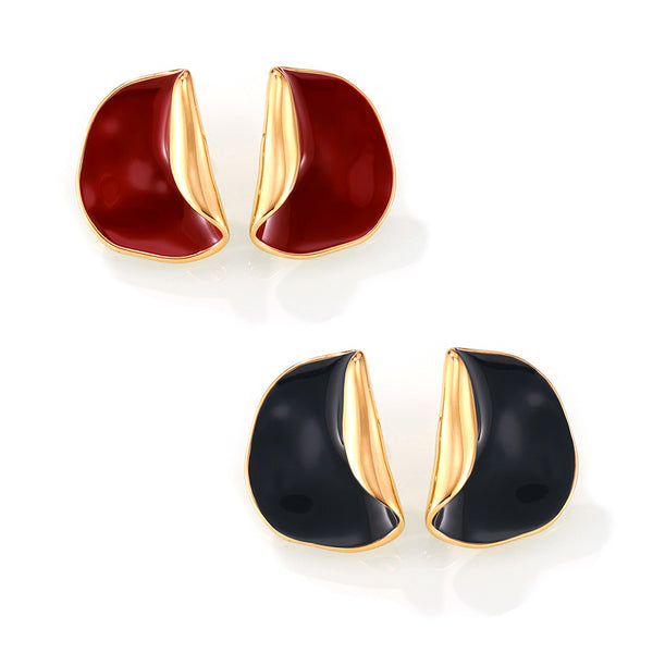 Hot-selling niche weight color glaze design sense jewelry personalized folding round brand titanium steel gold-plated stud earrings