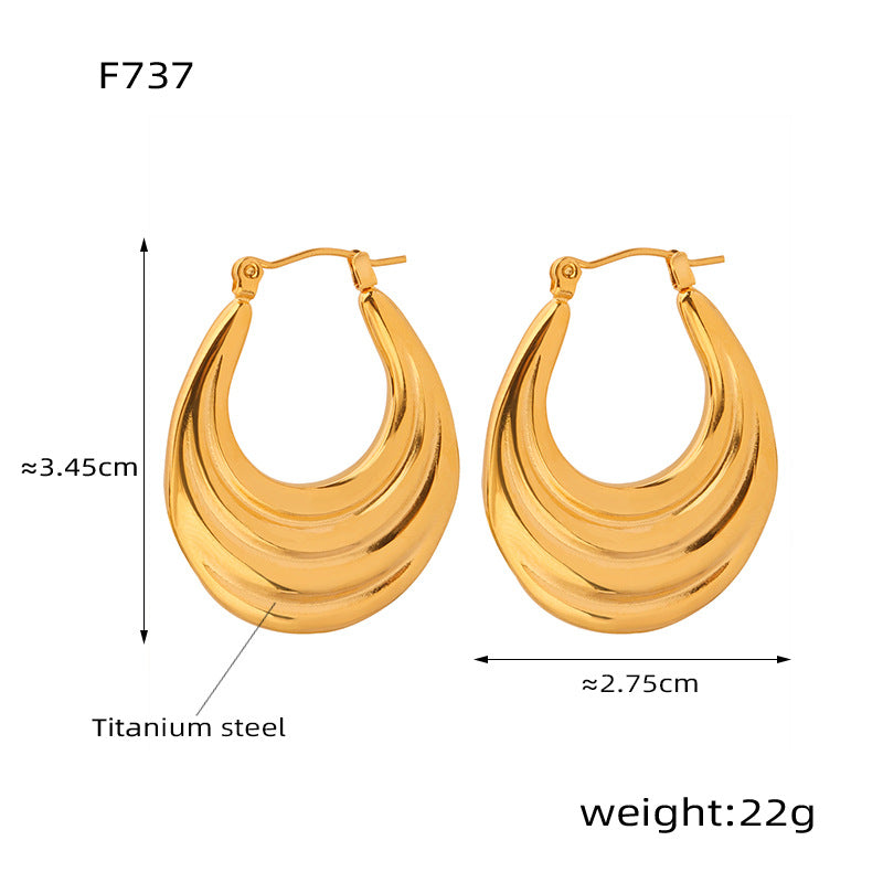 New Simple Personality Titanium Steel Gold Plated Geometric Design U-shaped Earrings Ring Striped Earrings Women's Jewelry