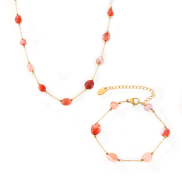 Personality, elegance, temperament jewelry, natural agate stone, handmade beaded design, titanium steel jewelry set