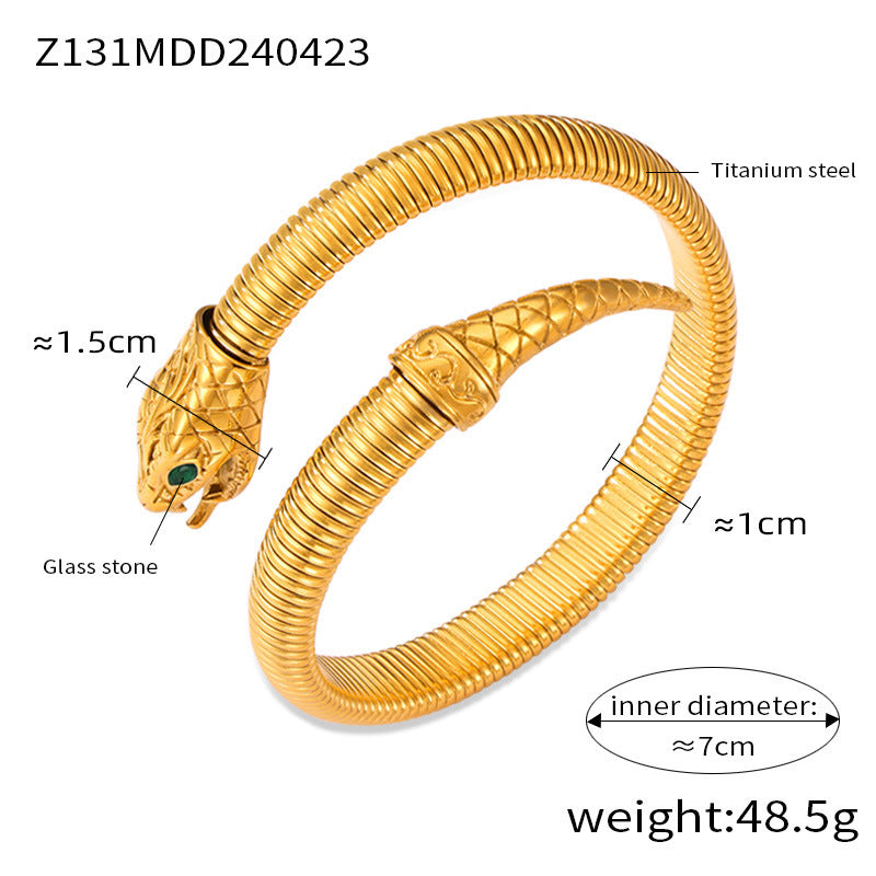 Hot-selling niche personalized opening bracelet inlaid with zircon design sense goose throat shape titanium steel jewelry set pp