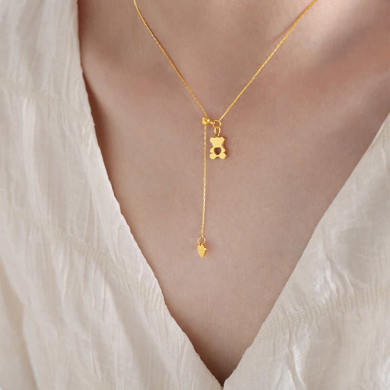 Fashion commuting Personality Simple Geometric Hollow Love Bear Design Pull-out Buckle Adjustable Titanium Steel Clavicle Necklace pp