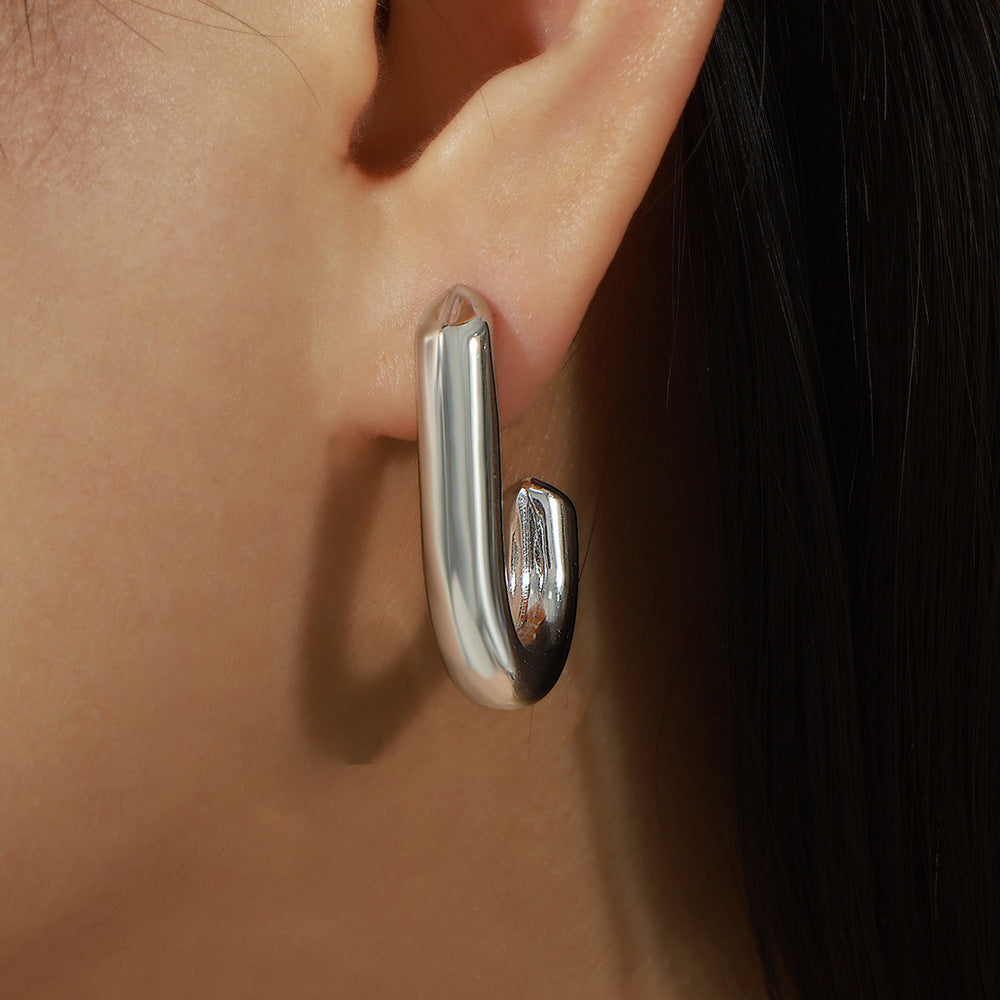 New niche design simple personality titanium steel gold-plated J-shaped design earrings European and American style jewelry wholesale