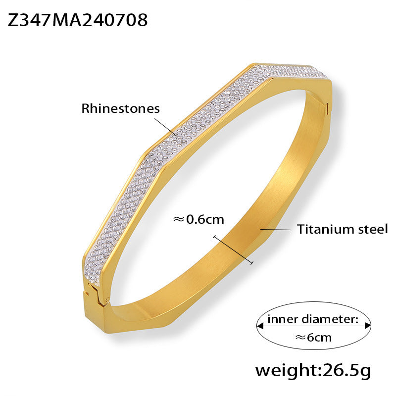 Temperament elegant simple cold wind jewelry personalized diamond design titanium steel gold-plated octagonal bracelet pp