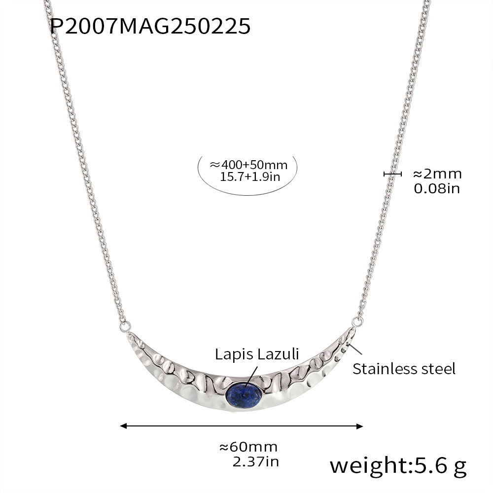 Crescent moon inlaid lapis lazuli rice beads double layer stacked necklace light luxury texture bead earrings personalized set