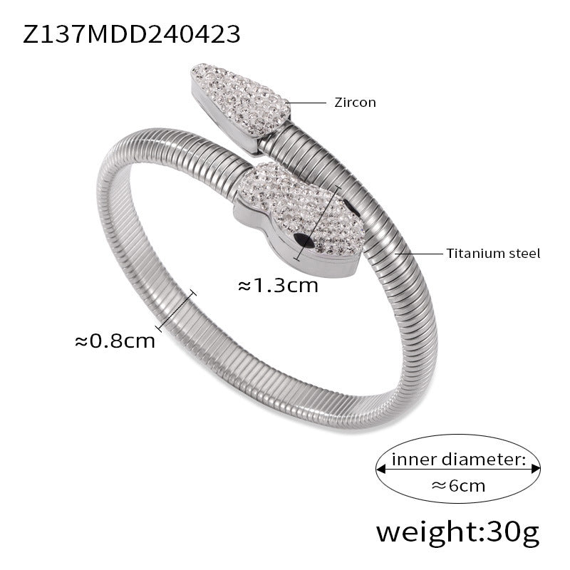 Hot-selling niche personalized opening bracelet inlaid with zircon design sense goose throat shape titanium steel jewelry set pp