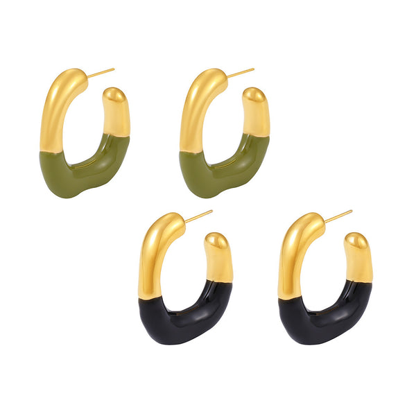 Geometric C-shaped half-drop oil stud earrings niche temperament versatile stainless steel plated 18k gold earrings women