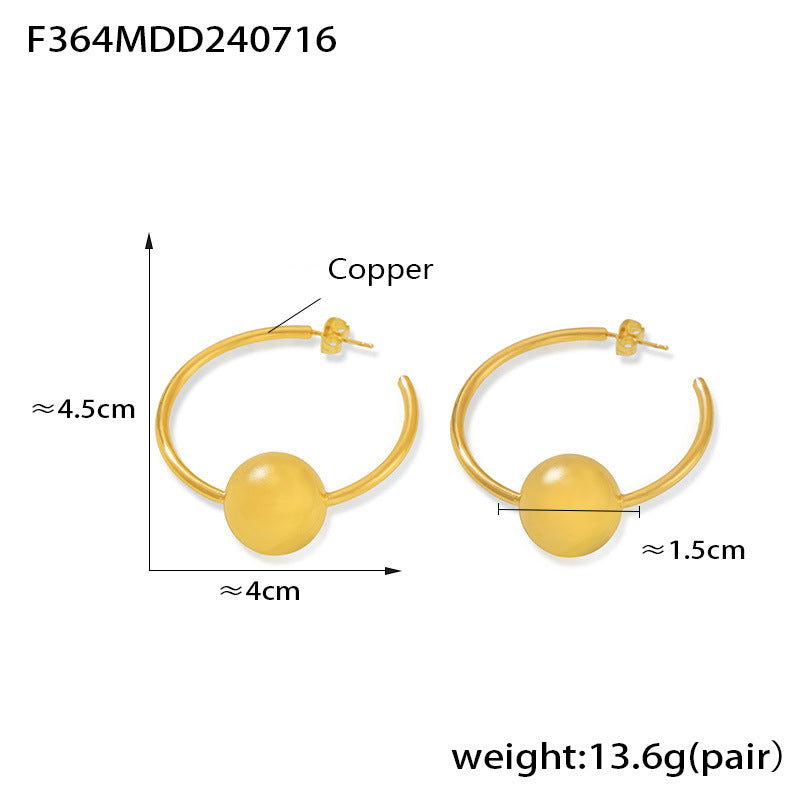 Gold Ball Circle Earrings Copper Gold Plated Personality Temperament Design Versatile Earrings Female Spot