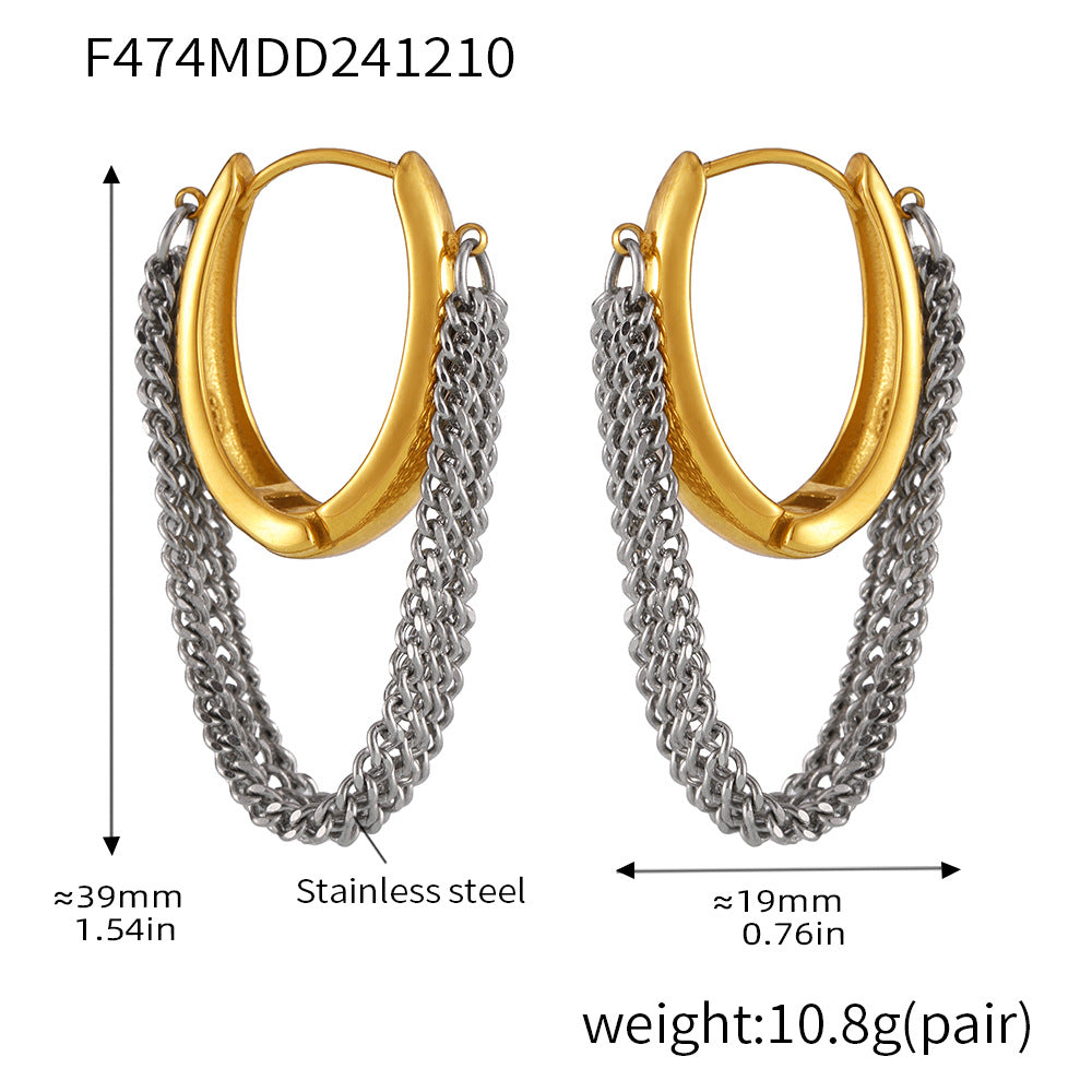 Stainless steel buckle multi-layer chain fringed earrings, electroplated PVD real gold jewelry spot