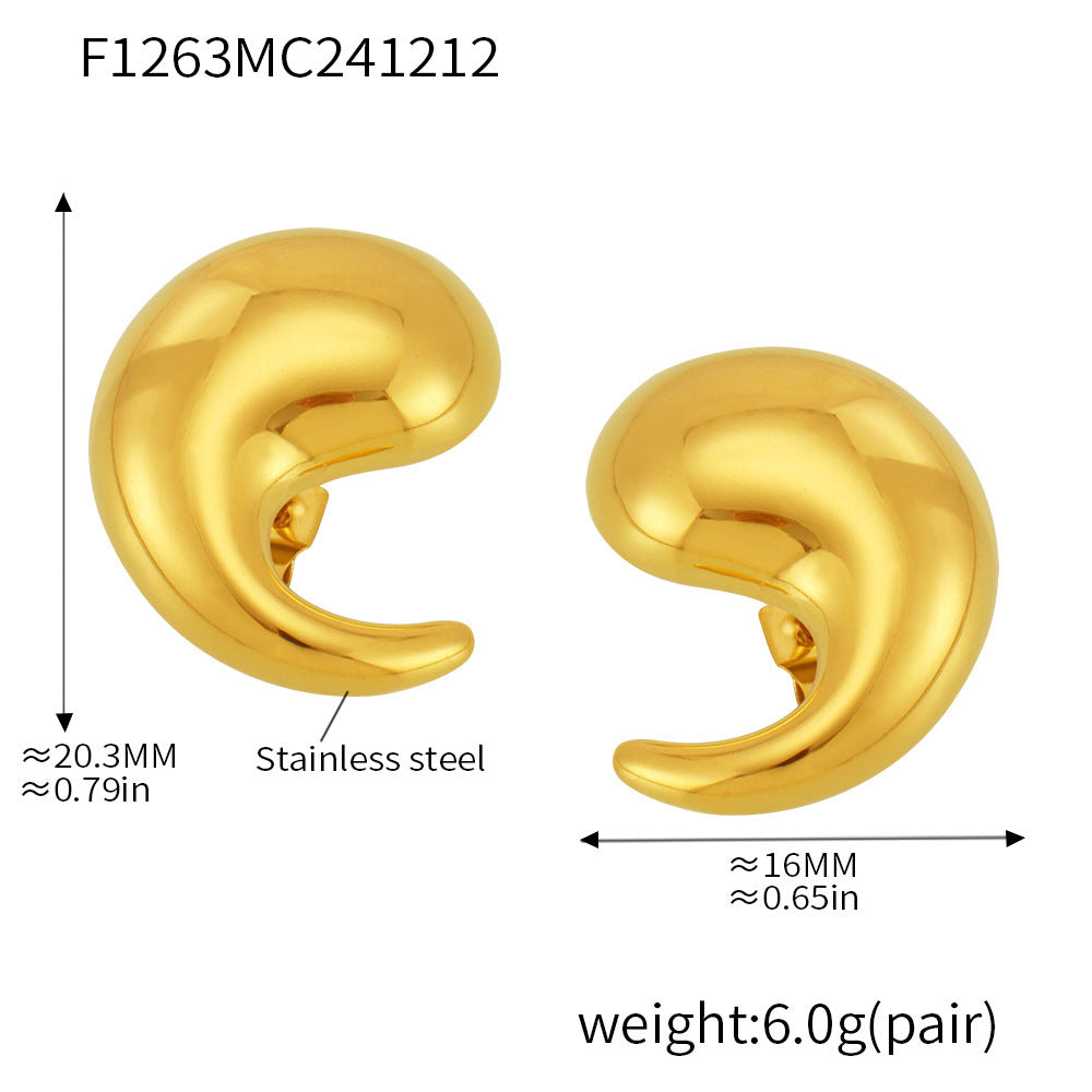 Stylish and simple curved water drop stud earrings stainless steel plated 18K real gold light luxury ins wind earrings women 99