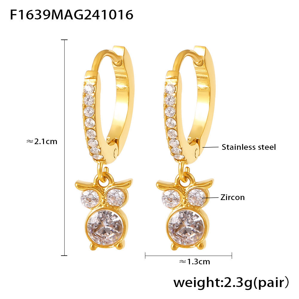 Geometric elements handmade zircon full diamond earrings PVD plating color retention niche trend jewelry