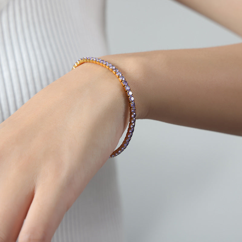 New high-end light luxury full of zircon niche design titanium steel gold-plated personalized bracelet women's jewelry wholesale