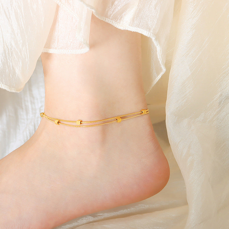 Simple personality original design light luxury temperament square double chain fashion anklet titanium steel plated 18K gold women's jewelry pp