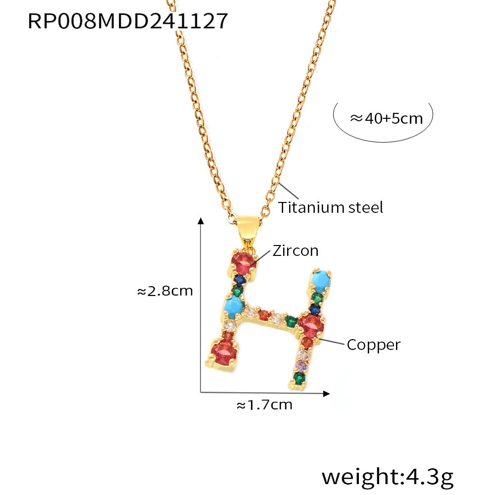 European and American cross-border copper micro-inlaid colored zircon 26 English letters personalized individual pendant niche hip-hop collarbone chain pp