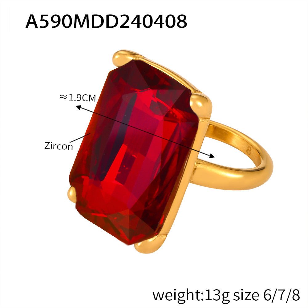 Personalized diamond-set design sense geometric ring female niche texture titanium steel gold-plated index finger ring
