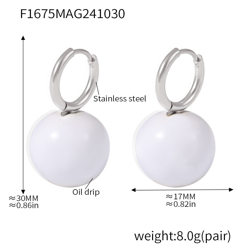 Oil painting candy color hollow steel ball earrings stainless steel PVD plating temperament fashion ear buckle earrings 99