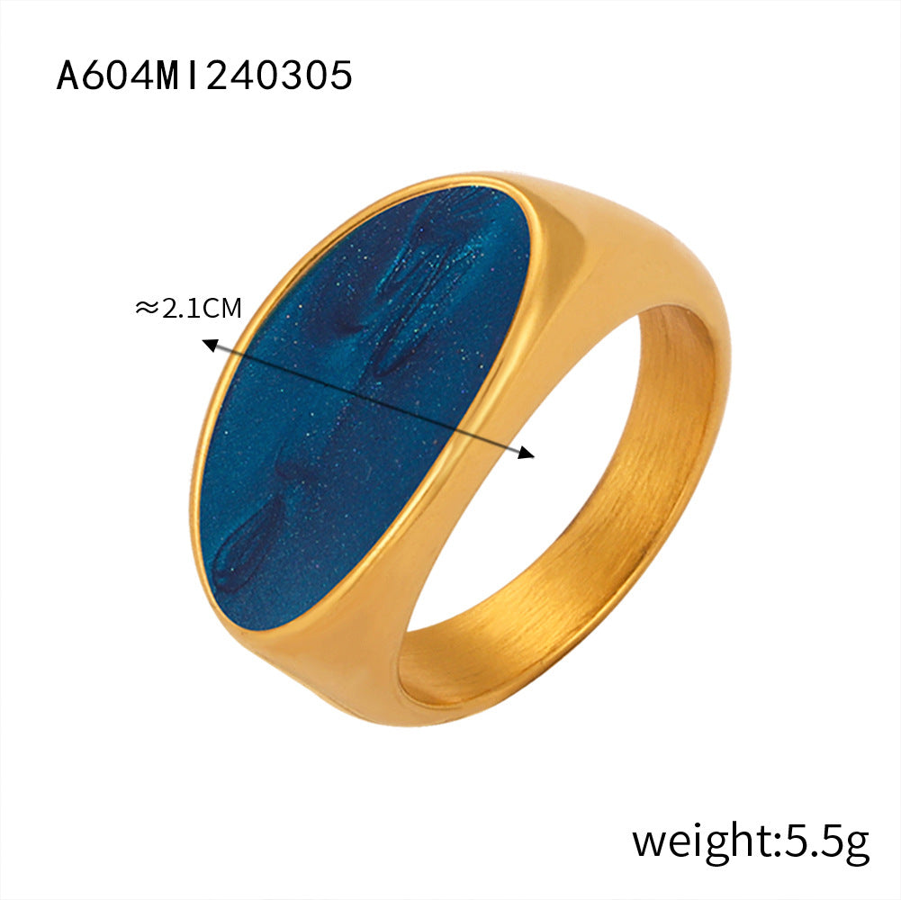 Retro fashion personalized titanium steel gold-plated geometric enamel color glaze ring ring jewelry wholesale women