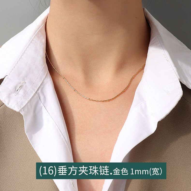 Cross chain Snake bone chain Twist chain Box chain Variety necklace Women's titanium steel plated 18K gold plain chain Clavicle chain jewelry 99