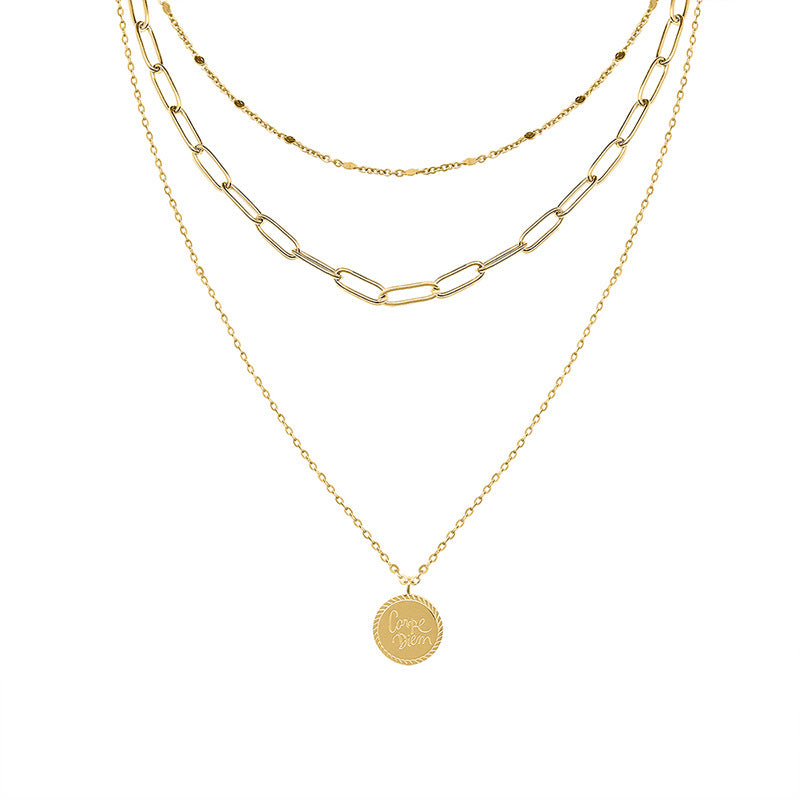 Versatile cold wind English letter round brand pendant necklace cross-border hot-selling titanium steel clavicle chain jewelry