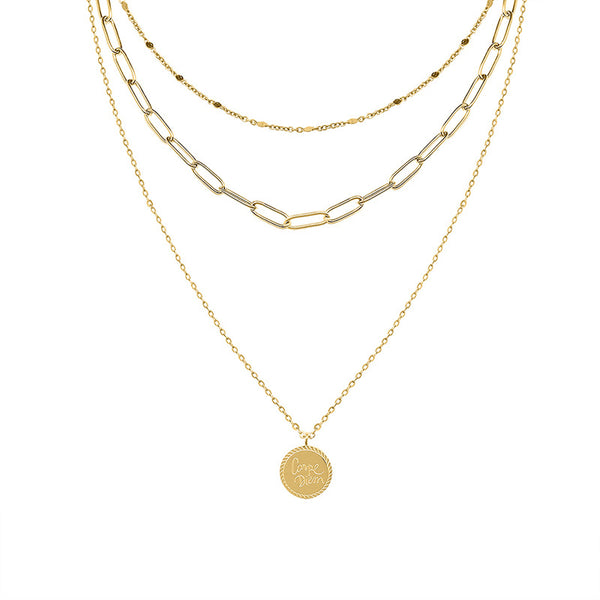 Versatile cold wind English letter round brand pendant necklace cross-border hot-selling titanium steel clavicle chain jewelry
