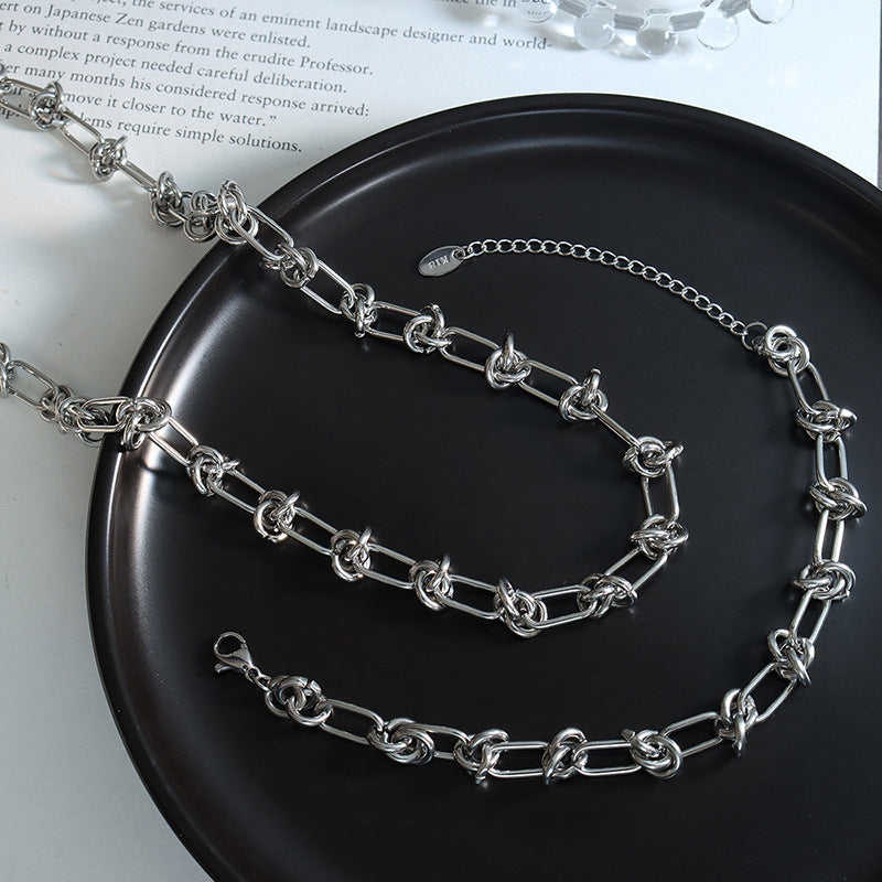 Handmade hip-hop exaggerated cold wind knotted chain necklace bracelet titanium steel jewelry set pp