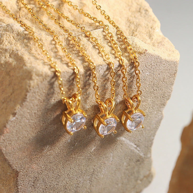 Clavicle chain cold wind single diamond claw diamond inlaid zircon chain titanium steel 18K gold necklace jewelry 99