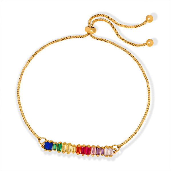 Stylish and simple geometric design inlaid with multi-color zircon snake bone chain titanium steel gold-plated pull-up buckle anklet jewelry women