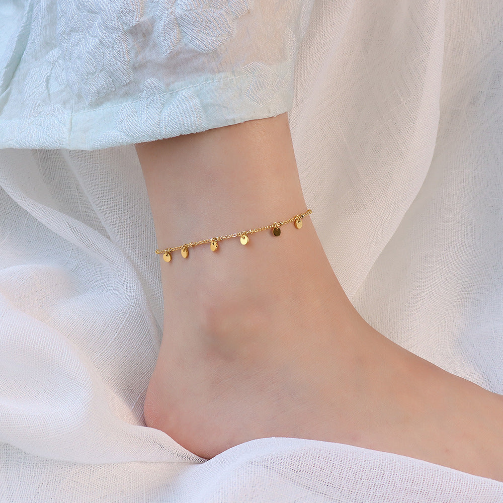 Jewelry legchain disc fringed anklet, titanium steel 18k gold foot decoration beach jewelry S113