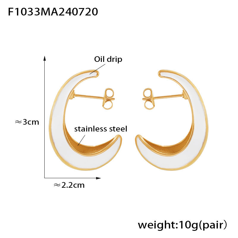 Chic style crescent moon shape inner hollow surface dripping earrings stainless steel plated 18k gold light luxury earrings