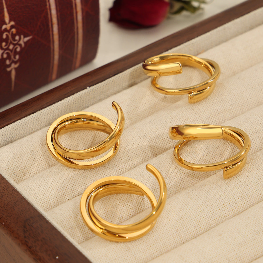 New simple personality niche design titanium steel gold-plated irregular fashion ring jewelry wholesale pp