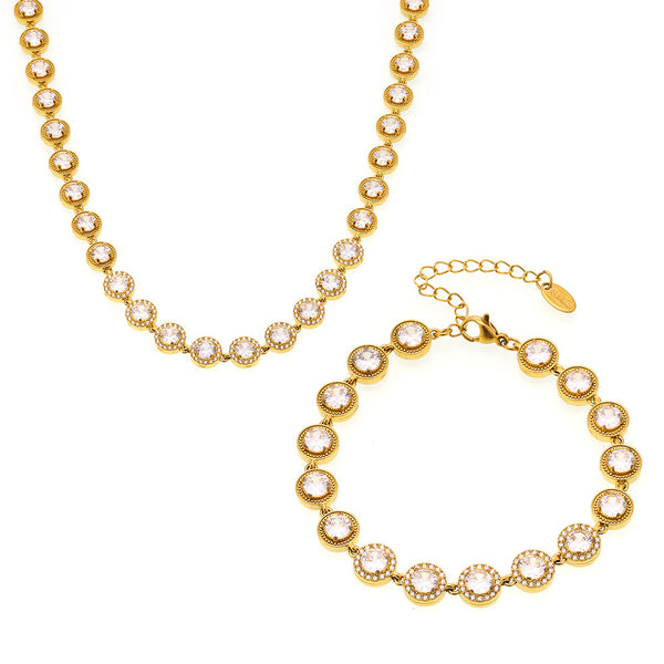 Super flash gypsy star round white zircon handmade chain stainless steel plated 18K real gold luxury temperament jewelry 99