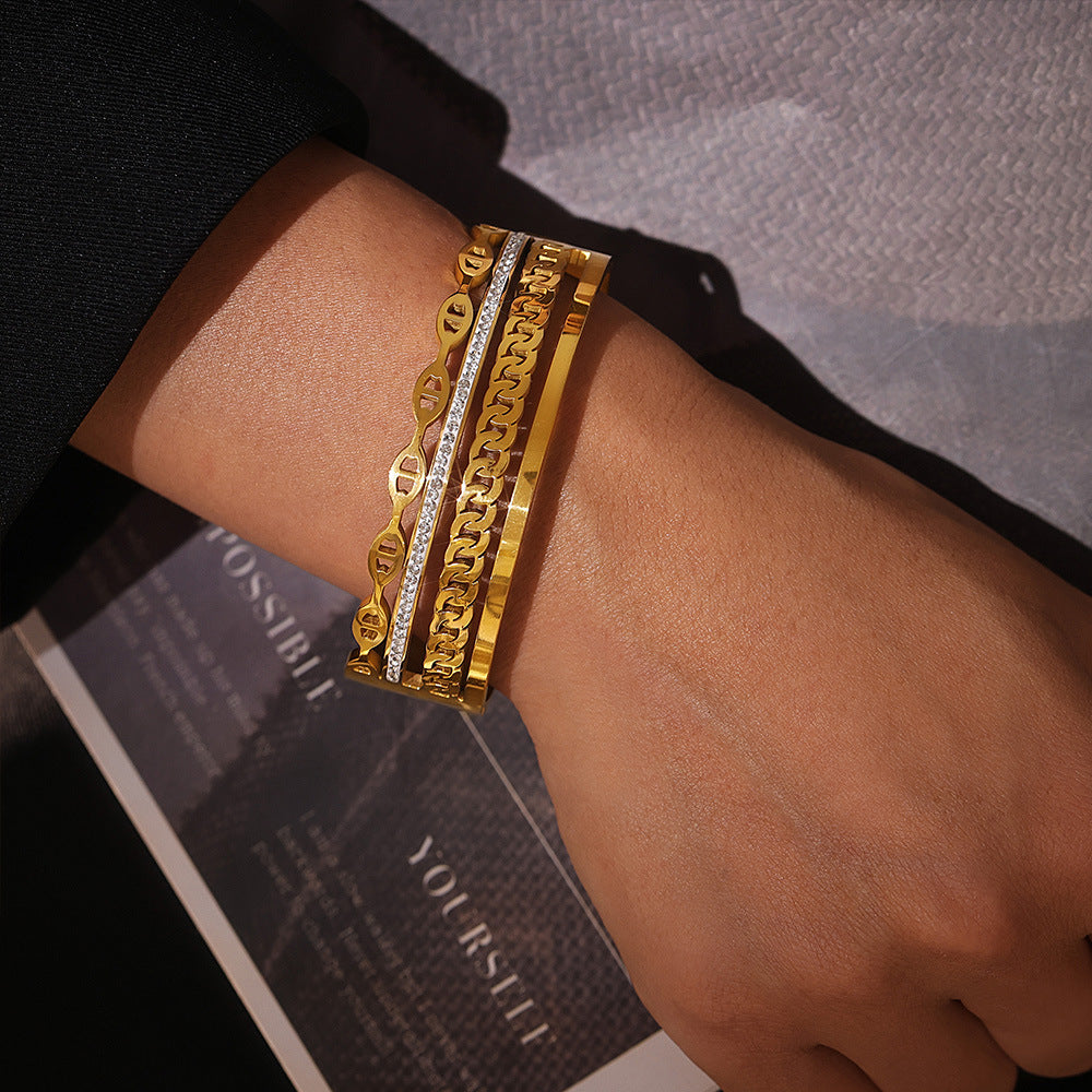 Hot-selling NK chain Japanese character buckle bracelet sticky diamond exaggerated light luxury wind titanium steel plated 18k gold non-fading bracelet 9