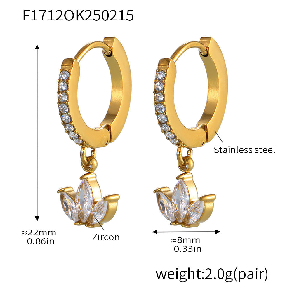 Stainless steel full diamond micro-inlaid clover zircon stud earrings piercing jewelry PVD plated 18K real gold earrings women