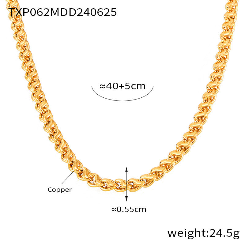 Fashion commuting simple personality hip hop style niche jewelry geometric chain design copper material jewelry set