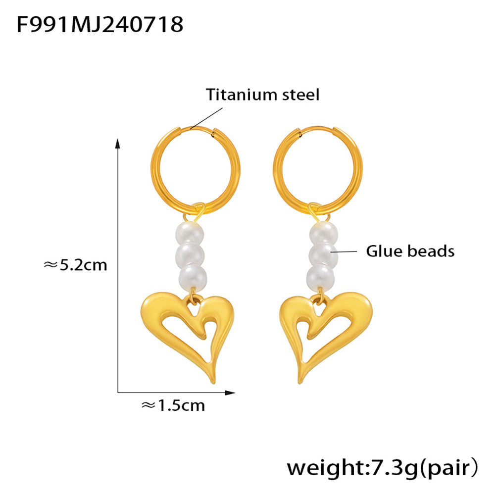 Tassel imitation pearl earrings fashion personalized design titanium steel plated 18k gold light luxury versatile earrings spot
