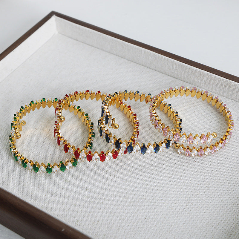 New high-end fashion personalized niche design light luxury inlaid with colored zircon bracelet jewelry women