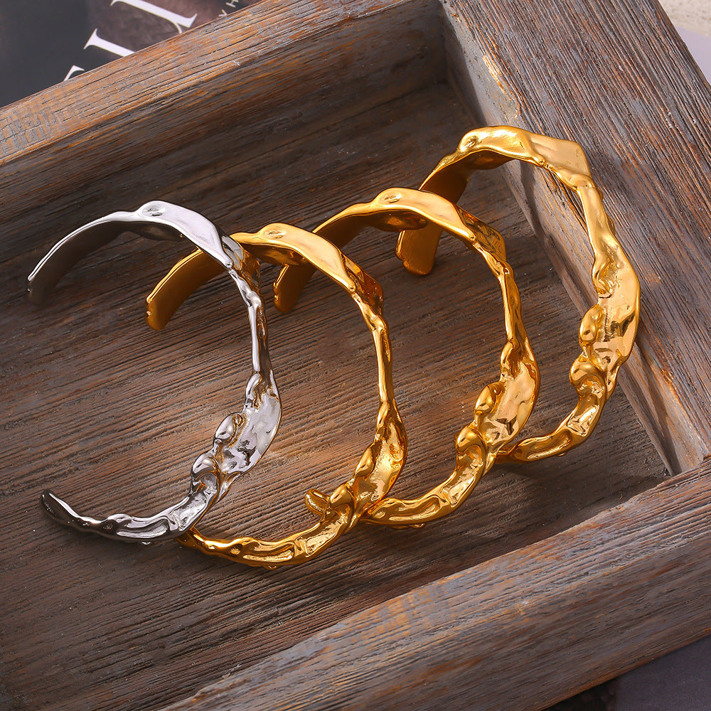 Hot Sale Irregular Beating Wave Pattern Bracelet Personalized Opening Stainless Steel Plated 18K Gold Jewelry Women's PP