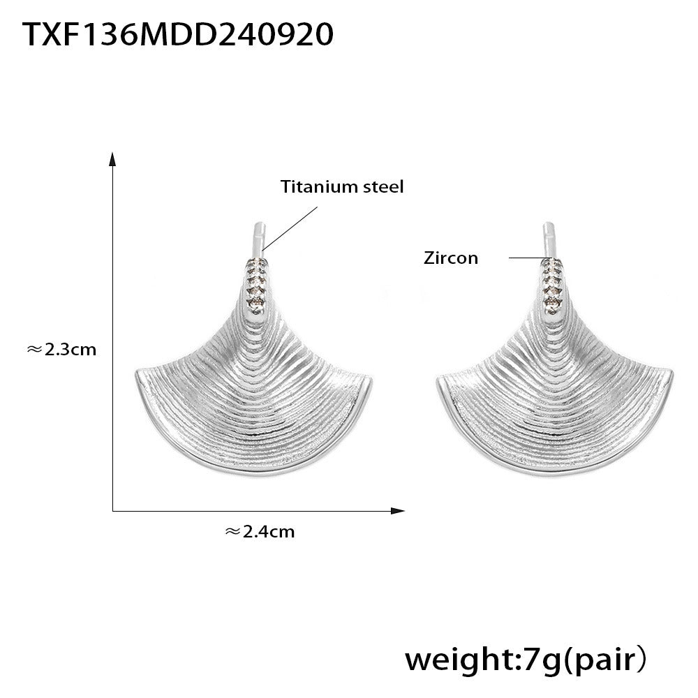 Cold wind three-dimensional fan-shaped shell zircon pendant necklace earrings light luxury temperament marine series set 99