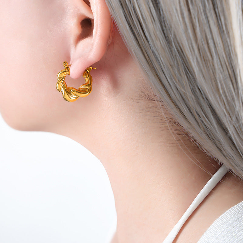Titanium steel non-fading light luxury earrings personalized French twist thread U-shaped earrings jewelry women