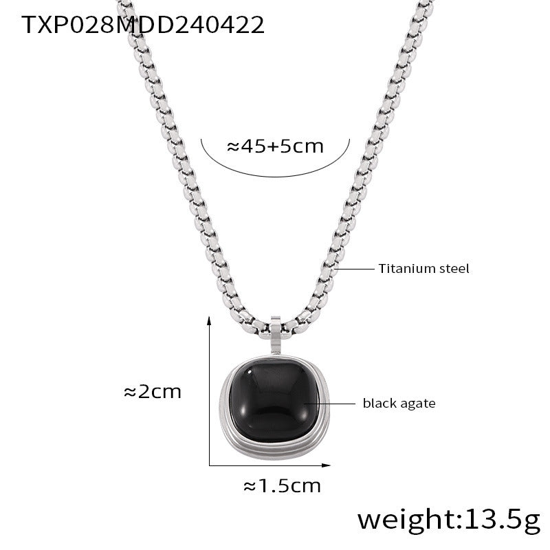 Retro niche light luxury jewelry inlaid with tiger's eye stone square pendant love titanium steel jewelry set