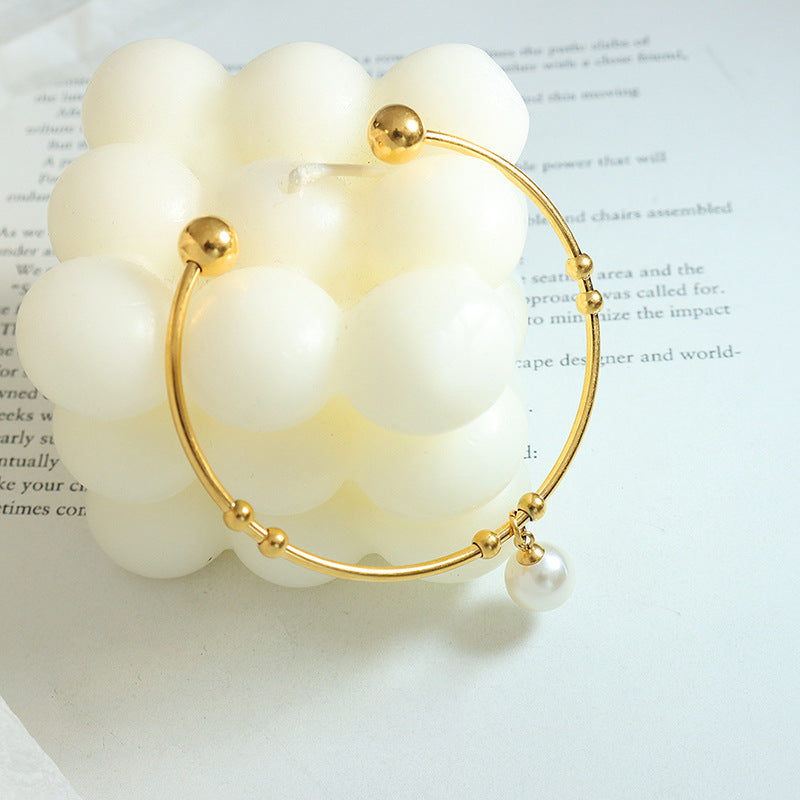 Personalized retro bracelet imitation pearl multi-steel ball splicing bracelet temperament versatile design sense fashion bracelet pp