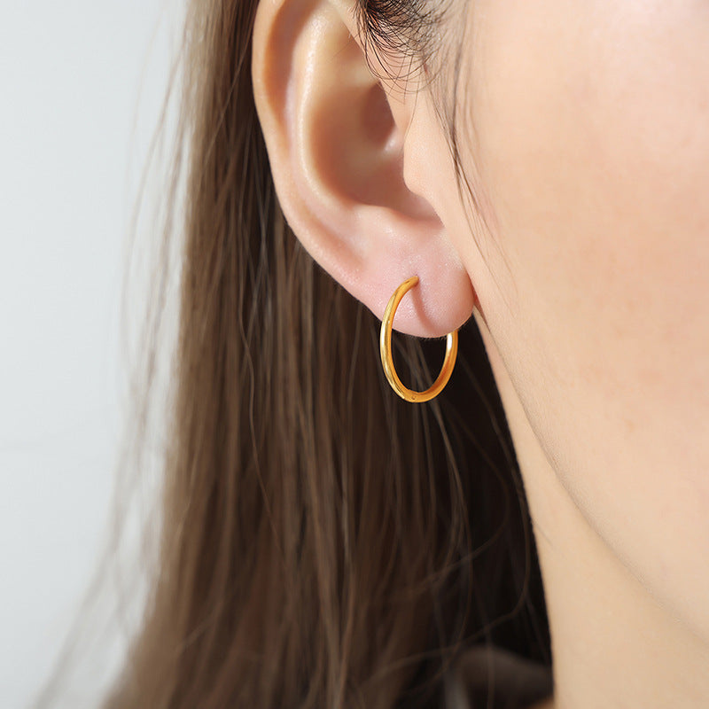 New high-end niche design size circle light luxury temperament titanium steel gold-plated earrings jewelry women 99