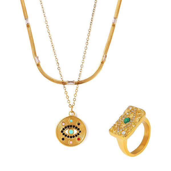 Devil's Eye Zircon Necklace Ring Creative Trend Titanium Steel 18K Electroplating Real Gold Color Retaining Spot Jewelry
