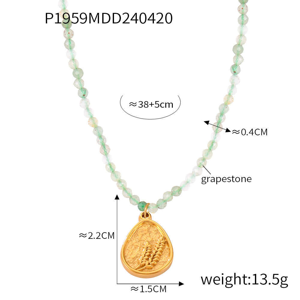 Dopamine Wear Personality Elegant Simple Light Luxury Jewelry Natural Stone Handmade Beaded Design Titanium Steel Necklace