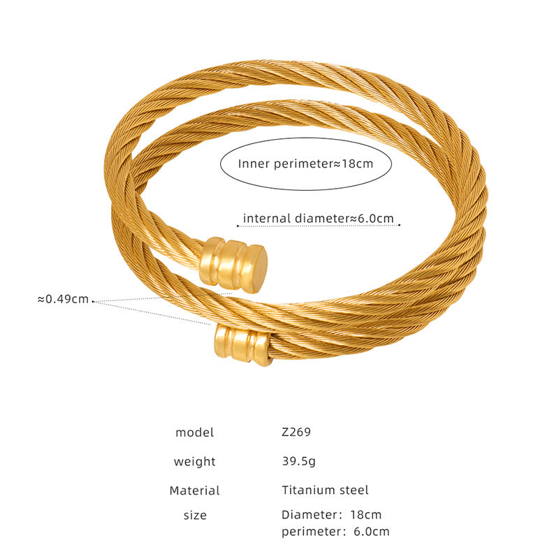 Internet celebrity simple trend retro bracelet, versatile and non-fading titanium steel plated opening brushed small waist bracelet