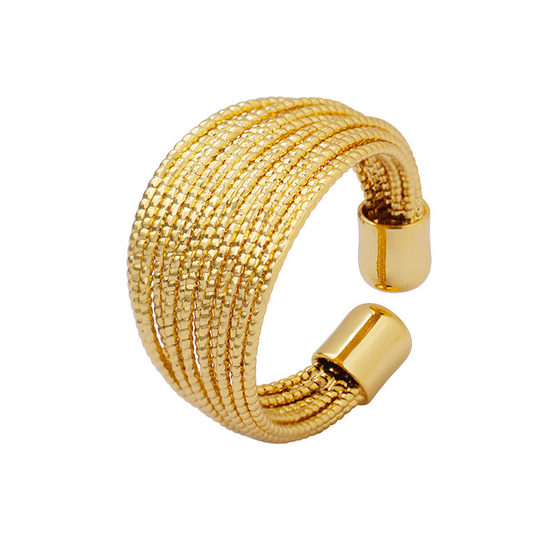 Open Geometric Fashion Non-fading Multi-layer Lines Semicircular Ring Women's Copper Gold-plated Jewelry 99