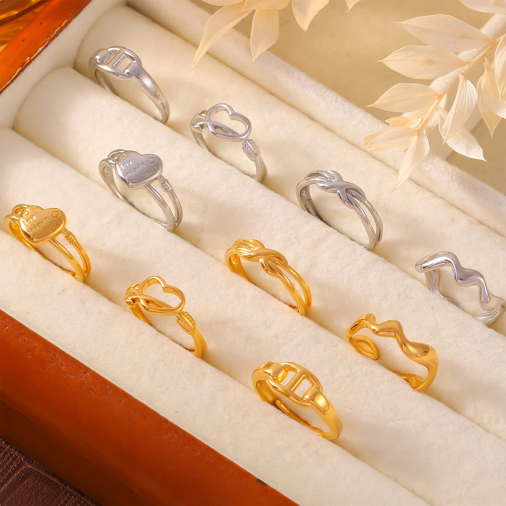 Fashion Trend Simple Personality Love Styling Ring Niche Glossy Design Titanium Steel Gold Plated Open Ring